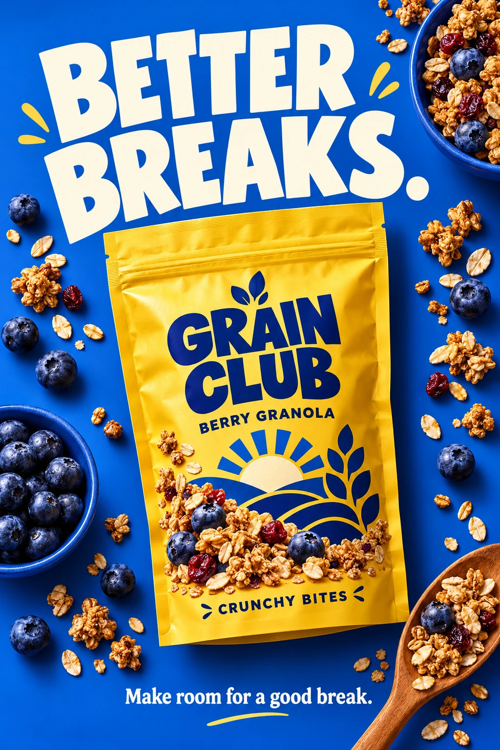 Illustrative grain club snack poster creative study